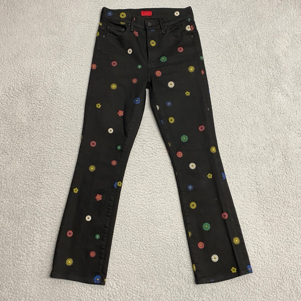 MOTHER Black Floral Boot Cut Pants